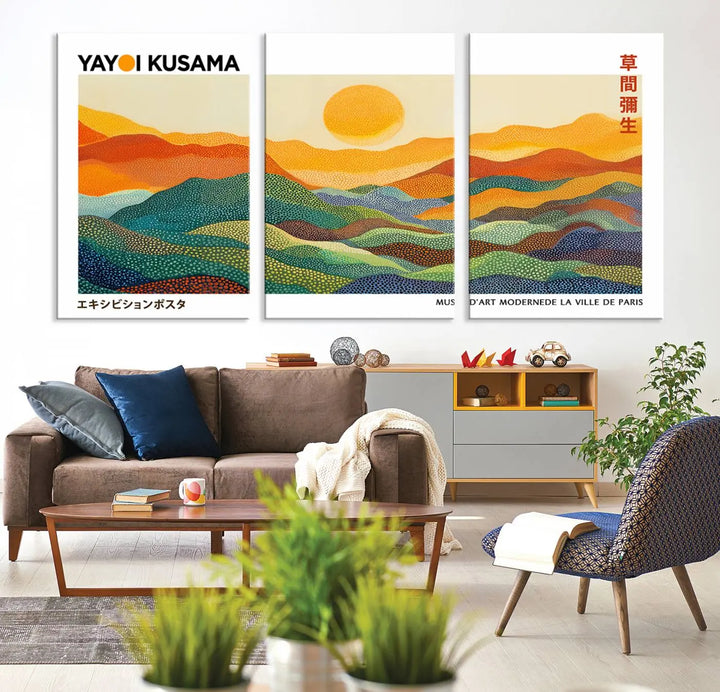 Framed Yayoi Kusama 1986 Wall Art Print – Japanese Wall Art Print, Wabi Sabi Yayoi Kusama Print - Vibrant Abstract Landscape Canvas Print