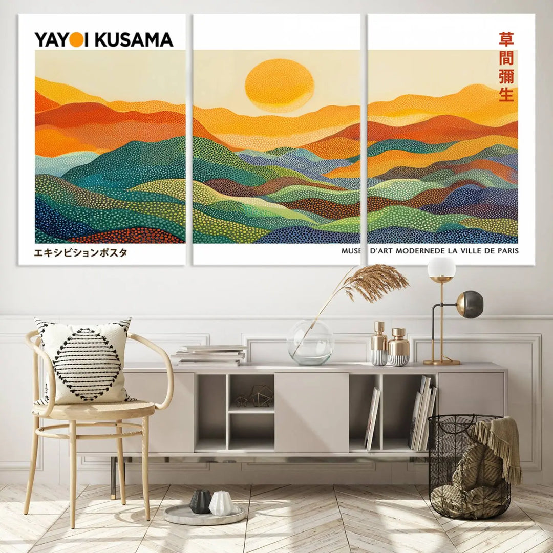 Framed Yayoi Kusama 1986 Wall Art Print – Japanese Wall Art Print, Wabi Sabi Yayoi Kusama Print - Vibrant Abstract Landscape Canvas Print