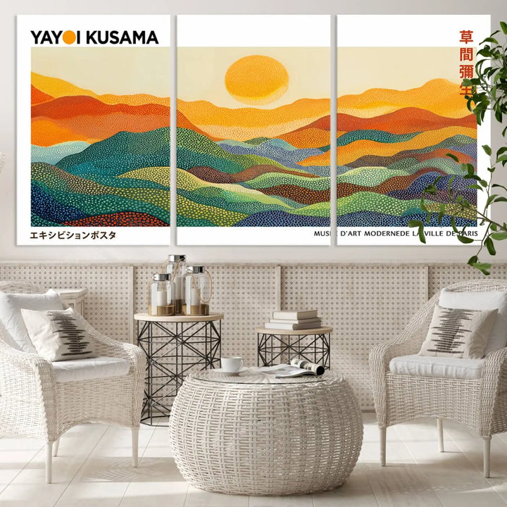 Framed Yayoi Kusama 1986 Wall Art Print – Japanese Wall Art Print, Wabi Sabi Yayoi Kusama Print - Vibrant Abstract Landscape Canvas Print