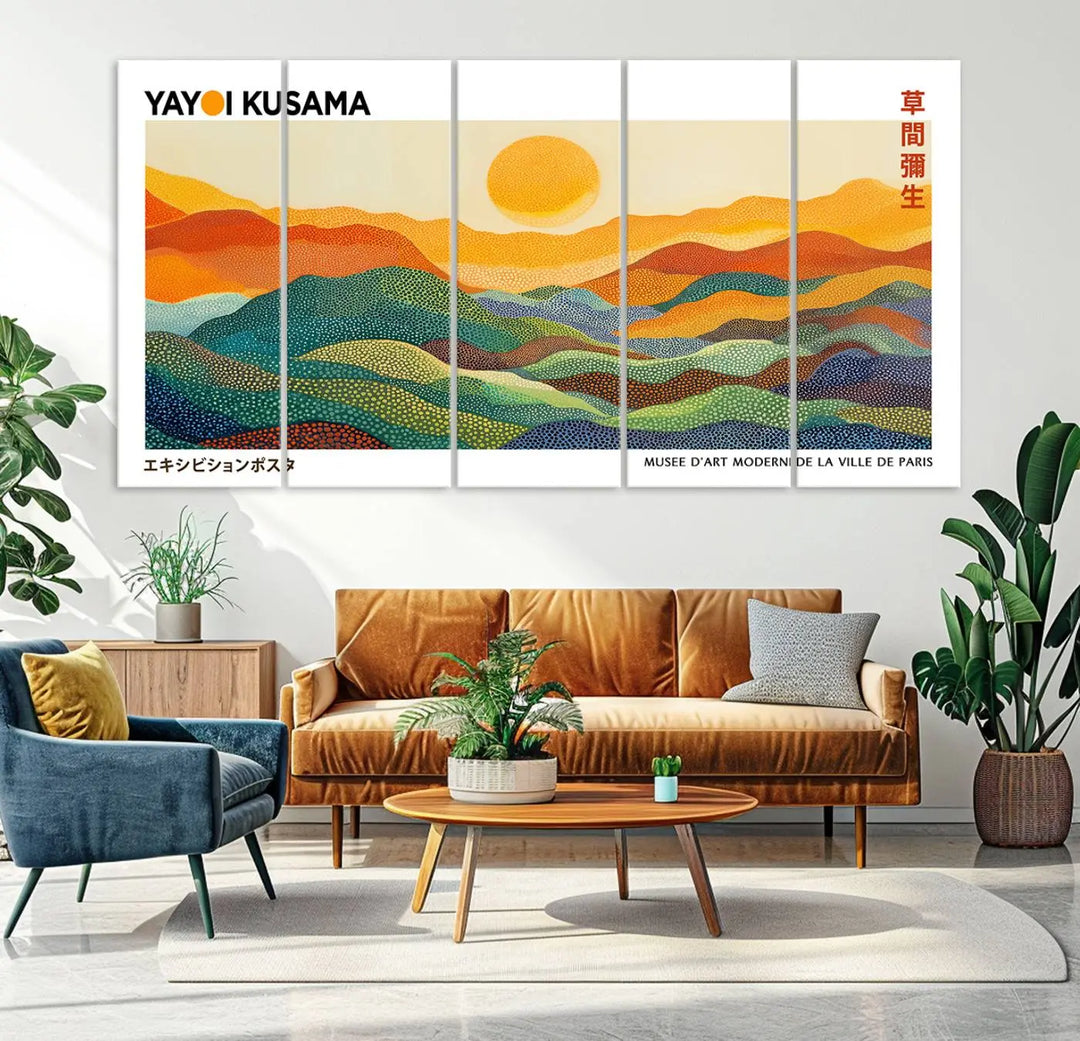 Framed Yayoi Kusama 1986 Wall Art Print – Japanese Wall Art Print, Wabi Sabi Yayoi Kusama Print - Vibrant Abstract Landscape Canvas Print