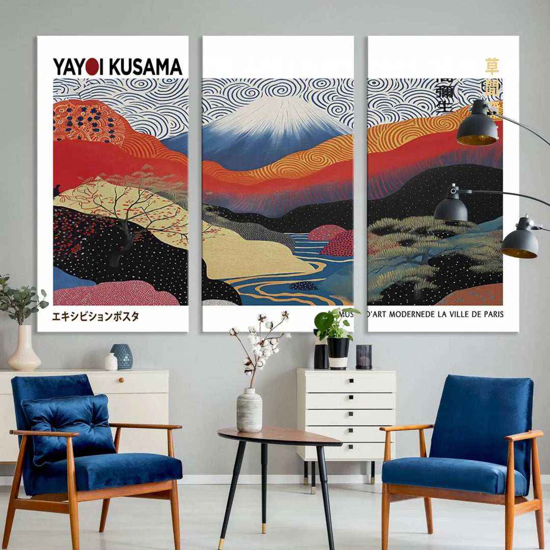 Framed Yayoi Kusama 1986 Wall Art Print – Japanese Wall Art Print, Wabi Sabi Yayoi Kusama Print - Vibrant Abstract Landscape Canvas Print