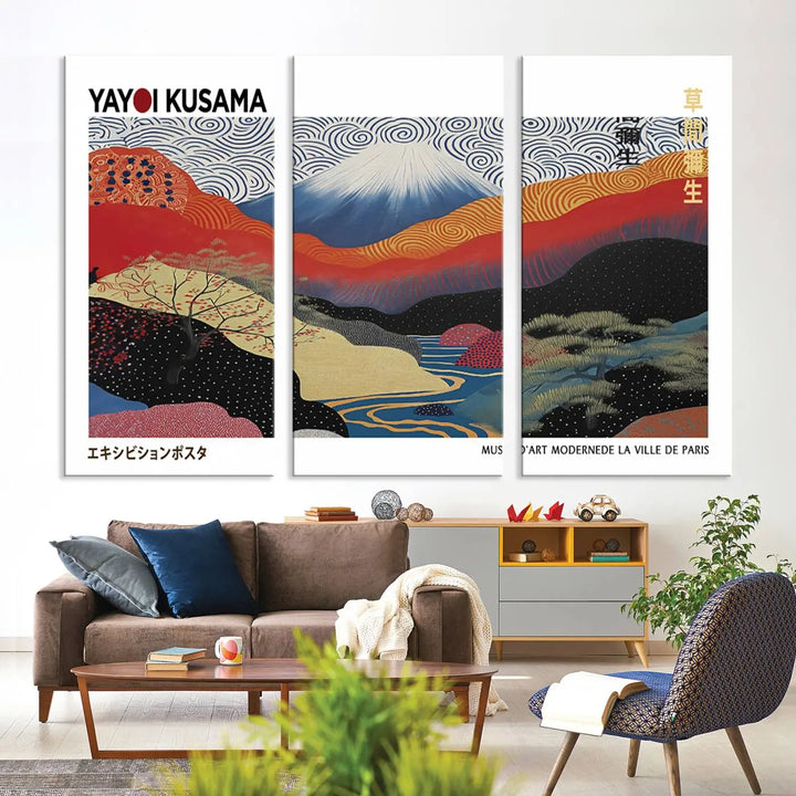 Framed Yayoi Kusama 1986 Wall Art Print – Japanese Wall Art Print, Wabi Sabi Yayoi Kusama Print - Vibrant Abstract Landscape Canvas Print