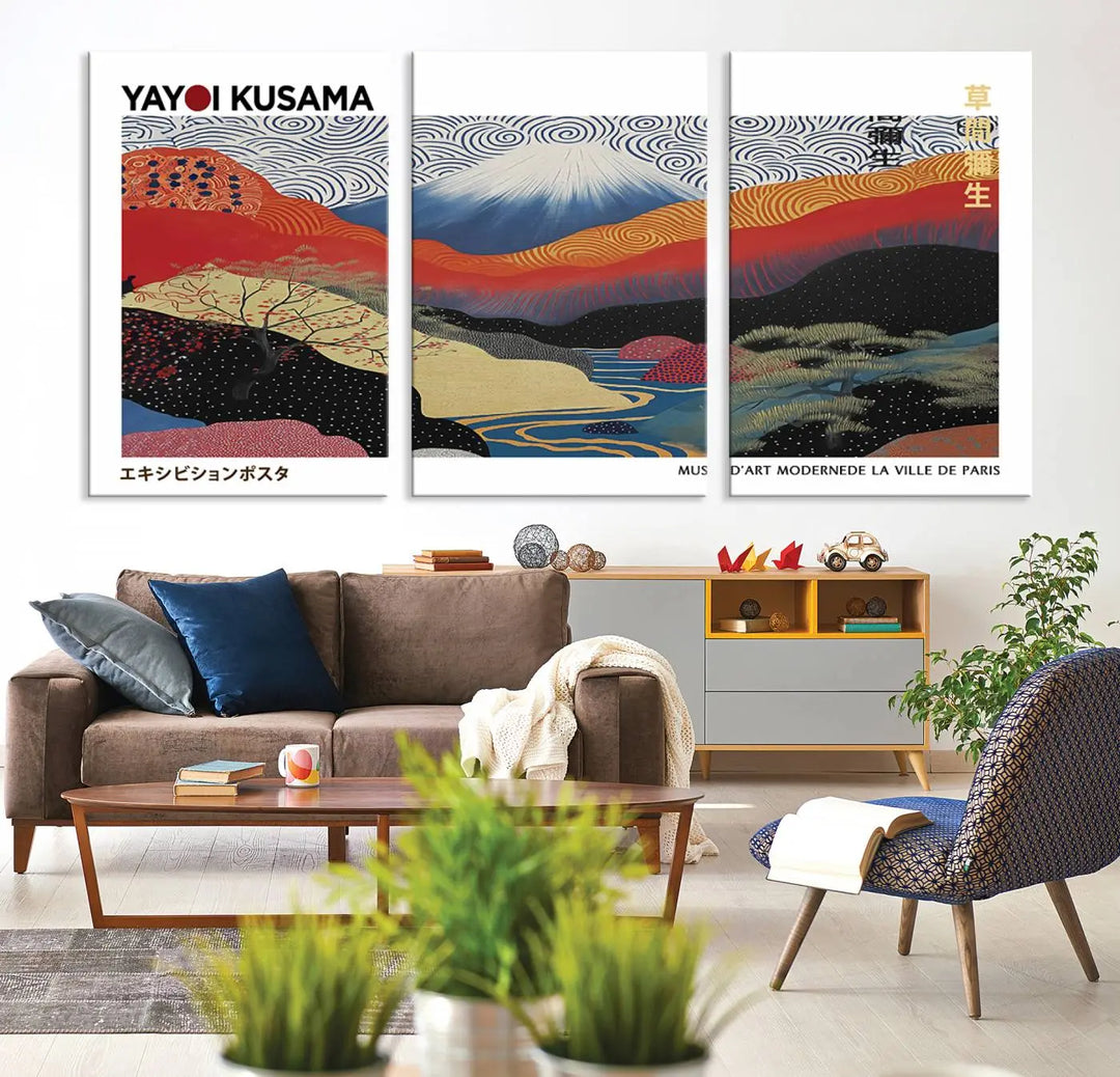 Framed Yayoi Kusama 1986 Wall Art Print – Japanese Wall Art Print, Wabi Sabi Yayoi Kusama Print - Vibrant Abstract Landscape Canvas Print