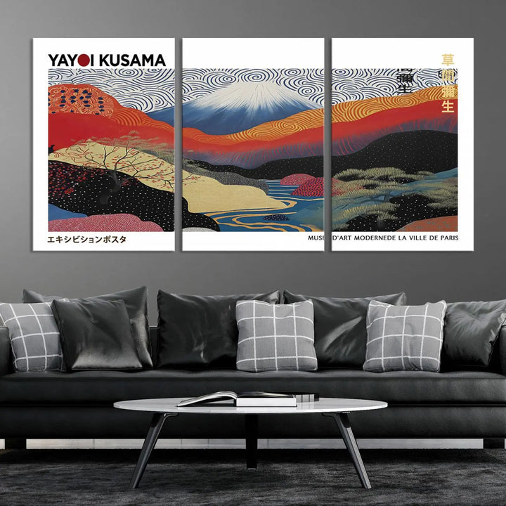 Framed Yayoi Kusama 1986 Wall Art Print – Japanese Wall Art Print, Wabi Sabi Yayoi Kusama Print - Vibrant Abstract Landscape Canvas Print