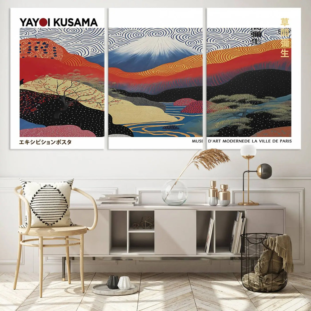 Framed Yayoi Kusama 1986 Wall Art Print – Japanese Wall Art Print, Wabi Sabi Yayoi Kusama Print - Vibrant Abstract Landscape Canvas Print