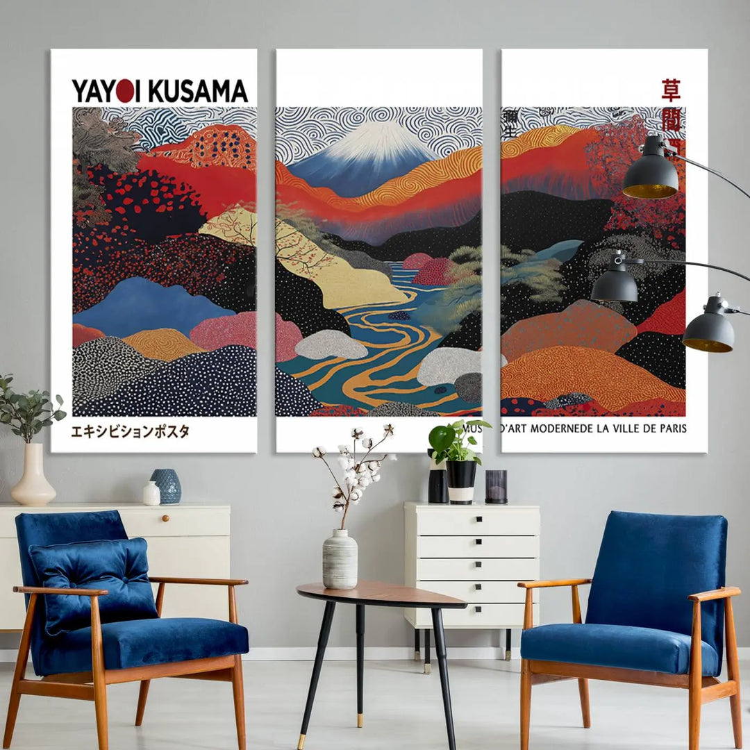 Framed Yayoi Kusama 1986 Wall Art Print – Japanese Wall Art Print, Wabi Sabi Yayoi Kusama Print - Vibrant Abstract Landscape Canvas Print