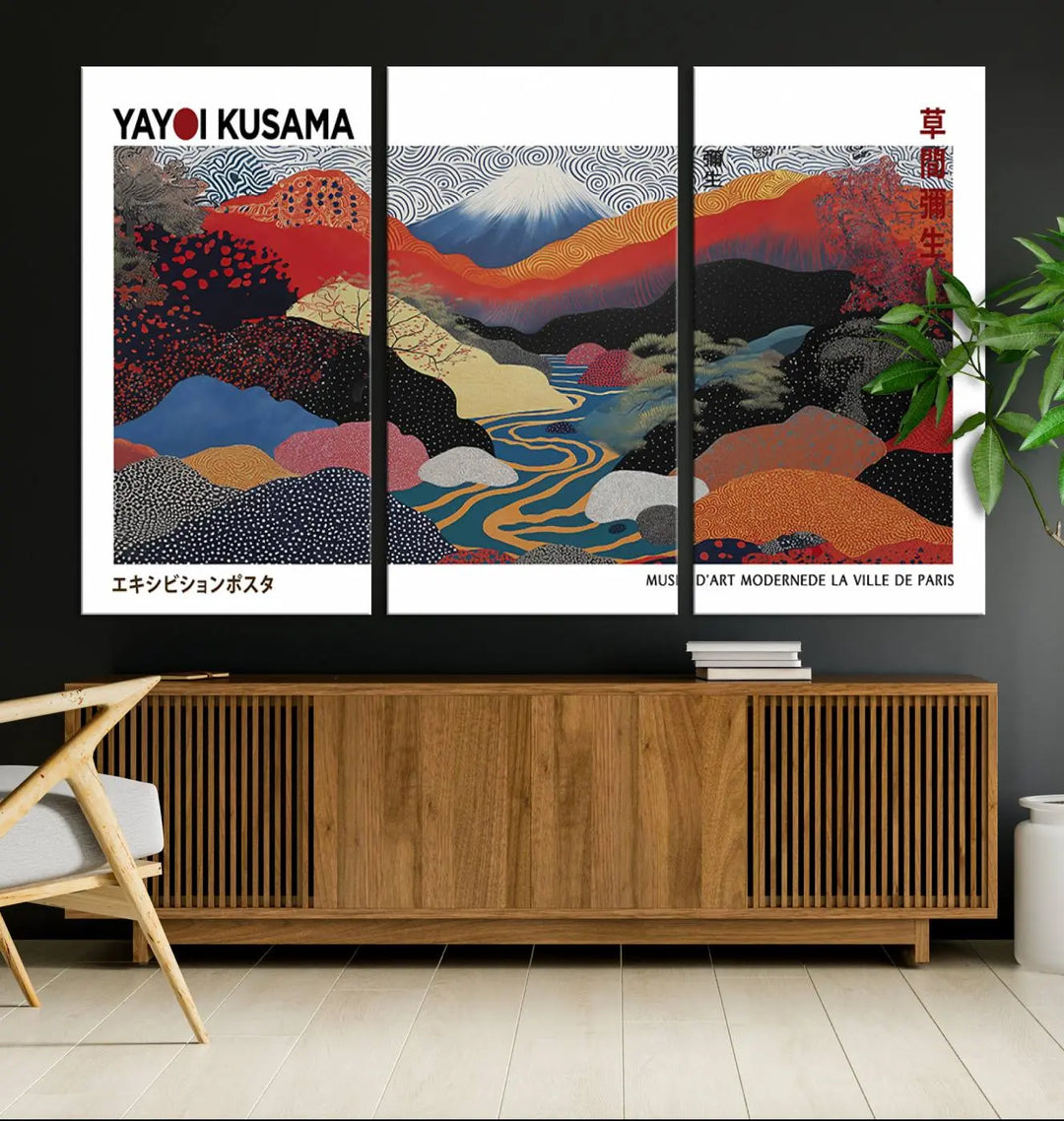 Framed Yayoi Kusama 1986 Wall Art Print – Japanese Wall Art Print, Wabi Sabi Yayoi Kusama Print - Vibrant Abstract Landscape Canvas Print