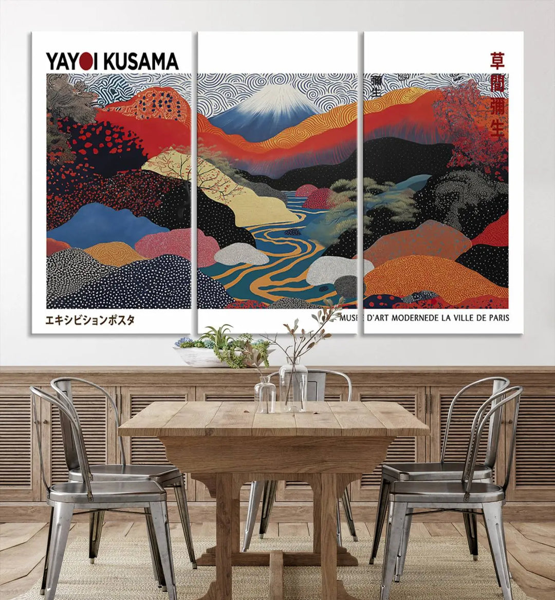 Framed Yayoi Kusama 1986 Wall Art Print – Japanese Wall Art Print, Wabi Sabi Yayoi Kusama Print - Vibrant Abstract Landscape Canvas Print