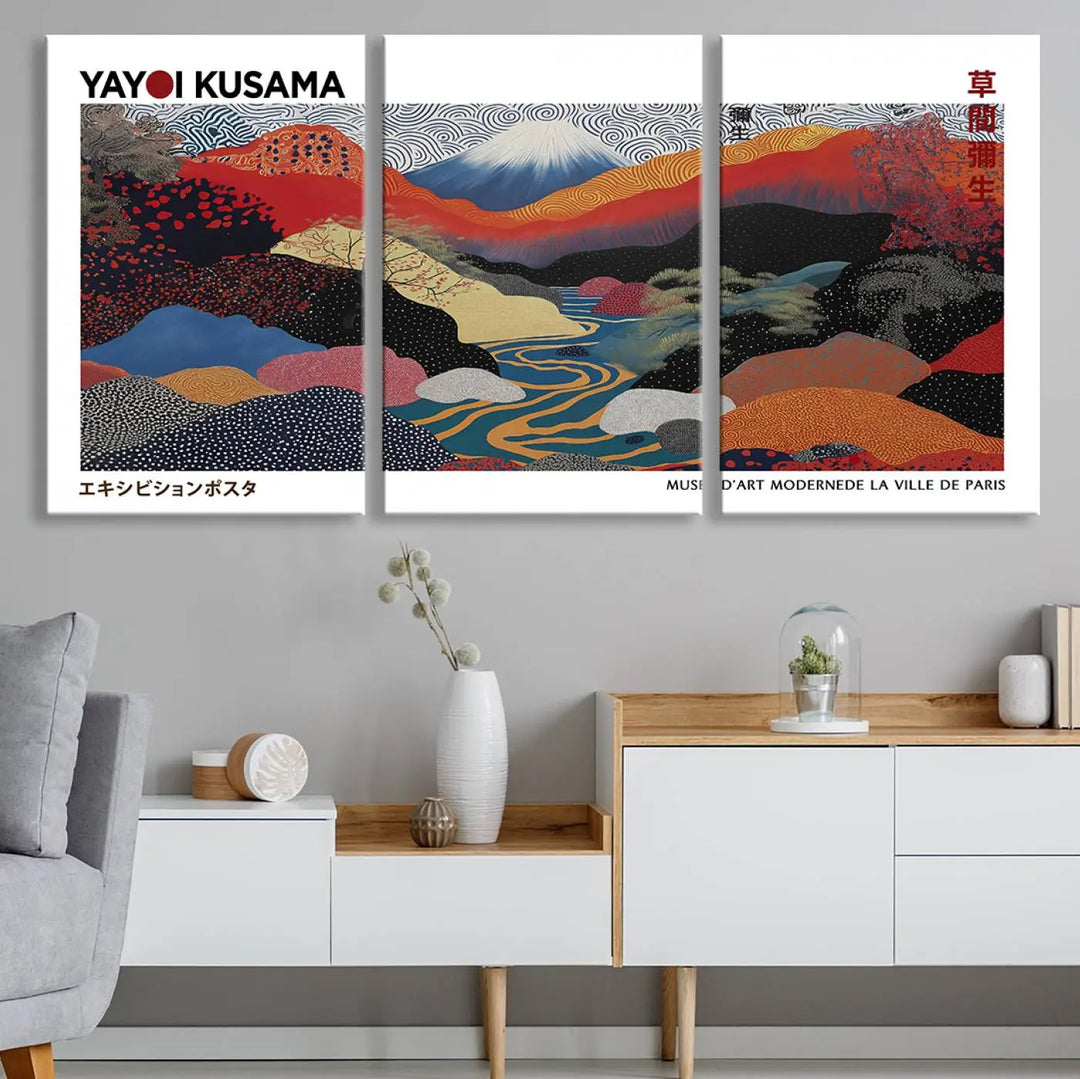 Framed Yayoi Kusama 1986 Wall Art Print – Japanese Wall Art Print, Wabi Sabi Yayoi Kusama Print - Vibrant Abstract Landscape Canvas Print