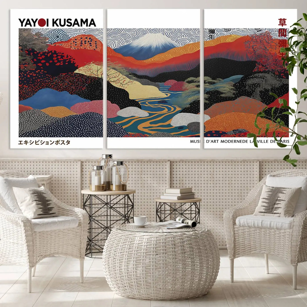 Framed Yayoi Kusama 1986 Wall Art Print – Japanese Wall Art Print, Wabi Sabi Yayoi Kusama Print - Vibrant Abstract Landscape Canvas Print