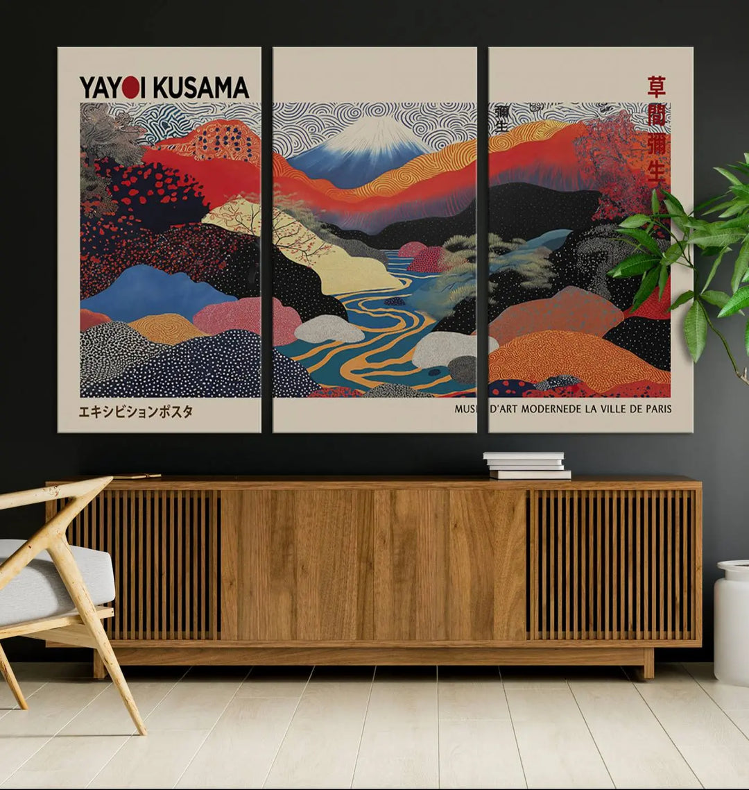 Framed Yayoi Kusama 1986 Wall Art Print – Japanese Wall Art Print, Wabi Sabi Yayoi Kusama Print - Vibrant Abstract Landscape Canvas Print