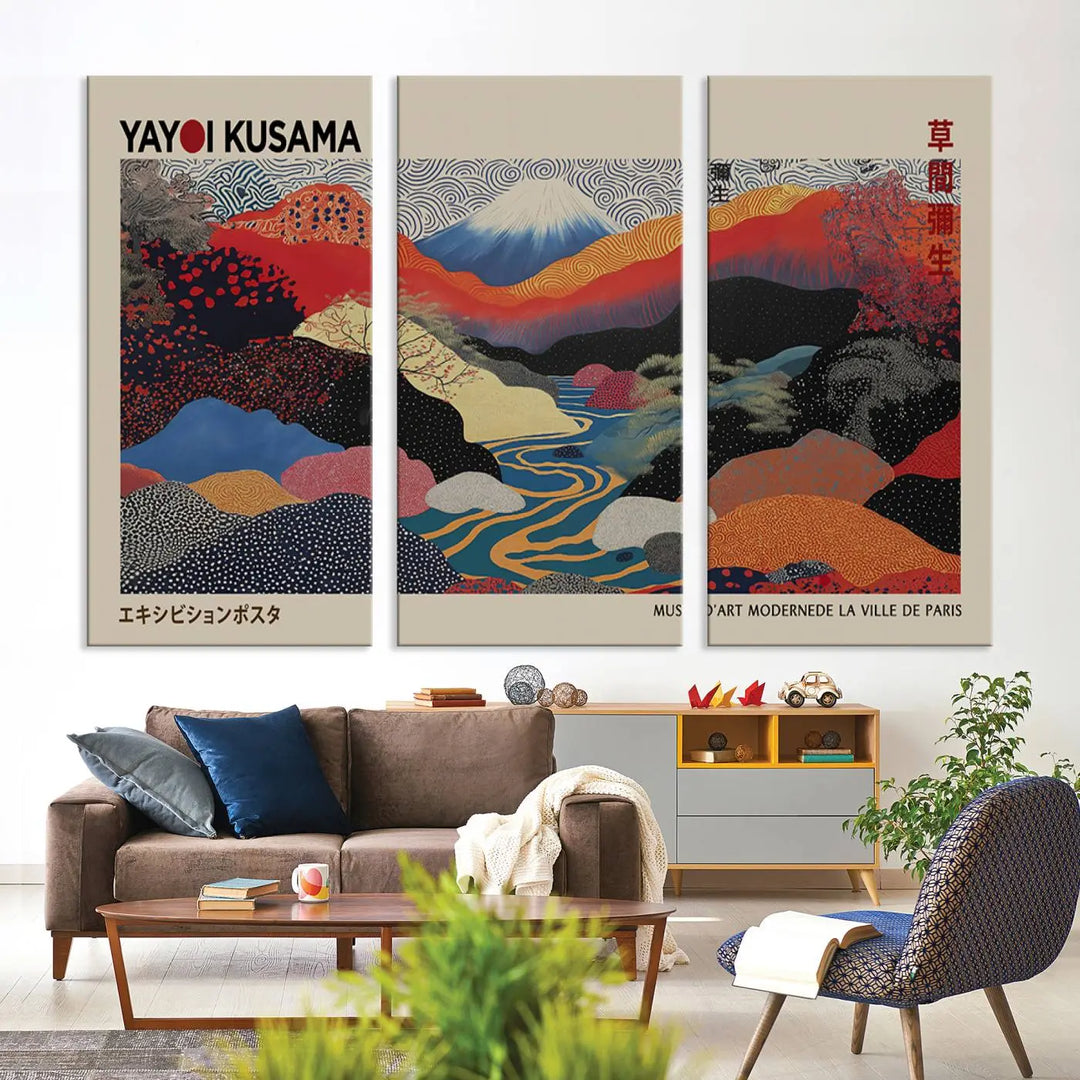 Framed Yayoi Kusama 1986 Wall Art Print – Japanese Wall Art Print, Wabi Sabi Yayoi Kusama Print - Vibrant Abstract Landscape Canvas Print