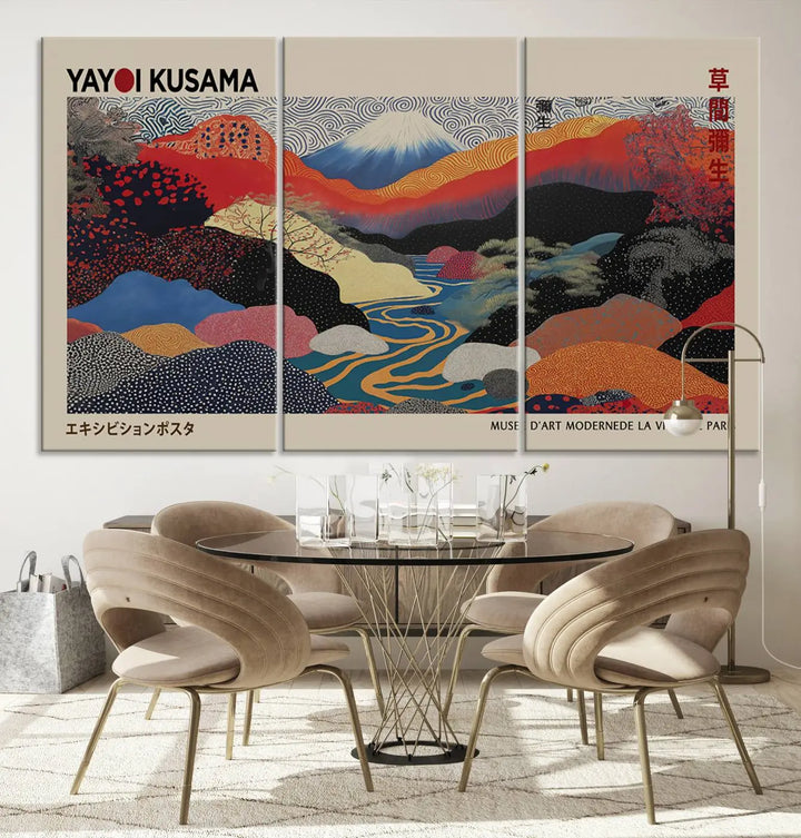 Framed Yayoi Kusama 1986 Wall Art Print – Japanese Wall Art Print, Wabi Sabi Yayoi Kusama Print - Vibrant Abstract Landscape Canvas Print