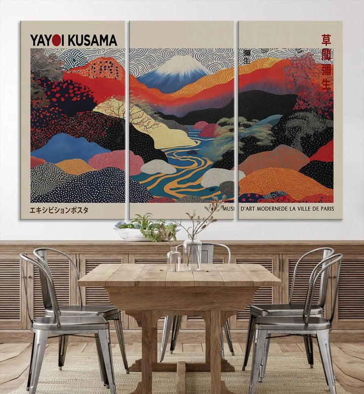 Framed Yayoi Kusama 1986 Wall Art Print – Japanese Wall Art Print, Wabi Sabi Yayoi Kusama Print - Vibrant Abstract Landscape Canvas Print