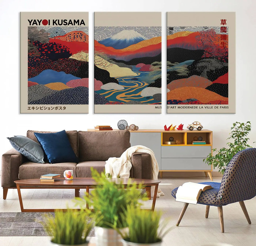 Framed Yayoi Kusama 1986 Wall Art Print – Japanese Wall Art Print, Wabi Sabi Yayoi Kusama Print - Vibrant Abstract Landscape Canvas Print