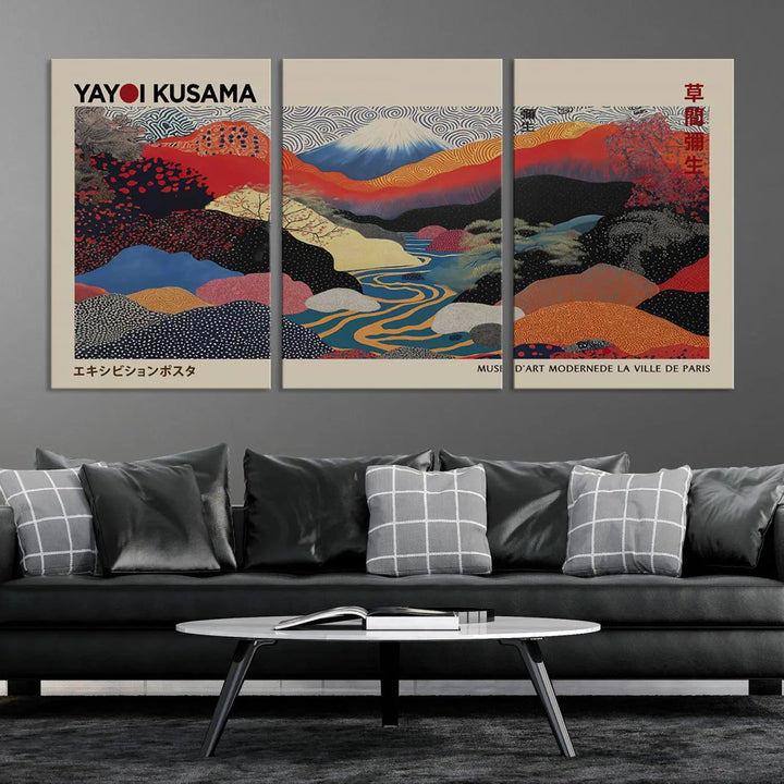 Framed Yayoi Kusama 1986 Wall Art Print – Japanese Wall Art Print, Wabi Sabi Yayoi Kusama Print - Vibrant Abstract Landscape Canvas Print