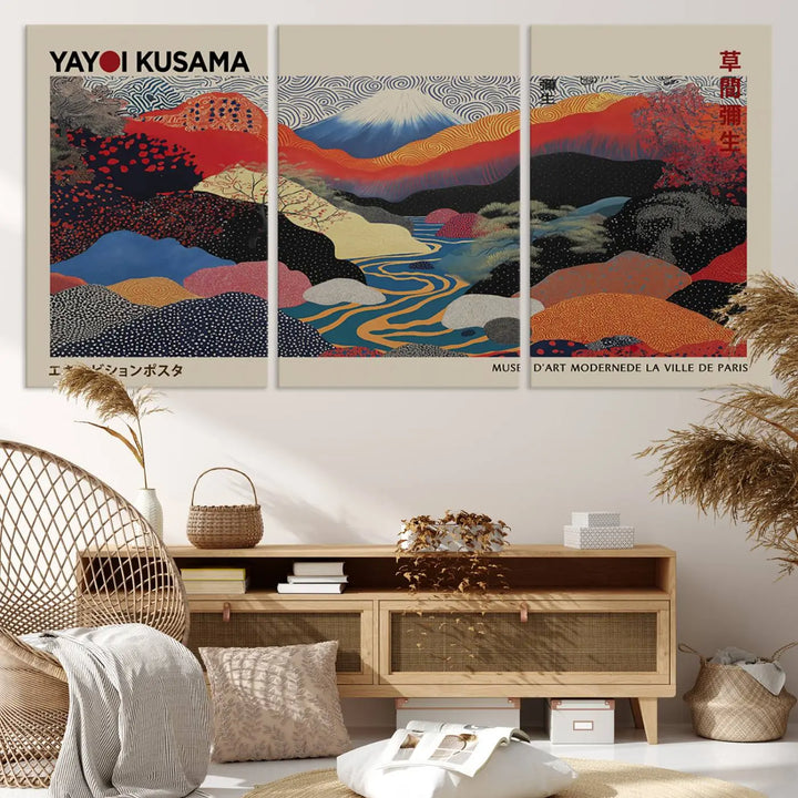 Framed Yayoi Kusama 1986 Wall Art Print – Japanese Wall Art Print, Wabi Sabi Yayoi Kusama Print - Vibrant Abstract Landscape Canvas Print