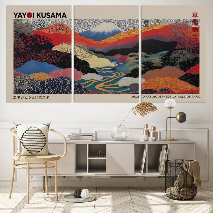 Framed Yayoi Kusama 1986 Wall Art Print – Japanese Wall Art Print, Wabi Sabi Yayoi Kusama Print - Vibrant Abstract Landscape Canvas Print