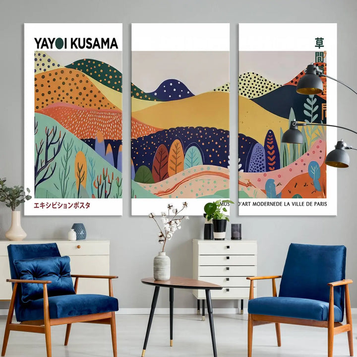 Framed Yayoi Kusama 1986 Wall Art Print – Japanese Wall Art Print, Wabi Sabi Yayoi Kusama Print - Vibrant Abstract Landscape Canvas Print