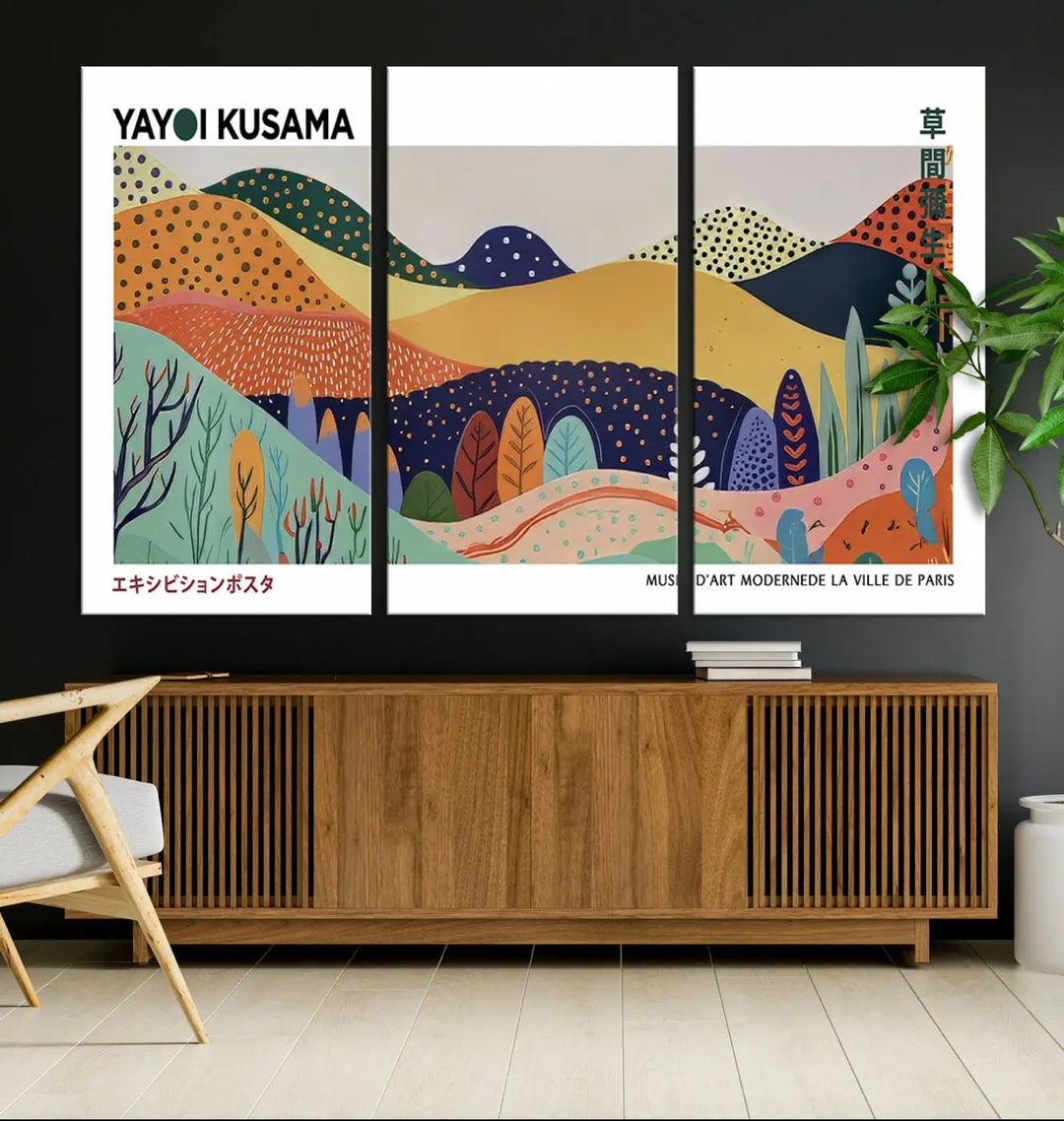 Framed Yayoi Kusama 1986 Wall Art Print – Japanese Wall Art Print, Wabi Sabi Yayoi Kusama Print - Vibrant Abstract Landscape Canvas Print