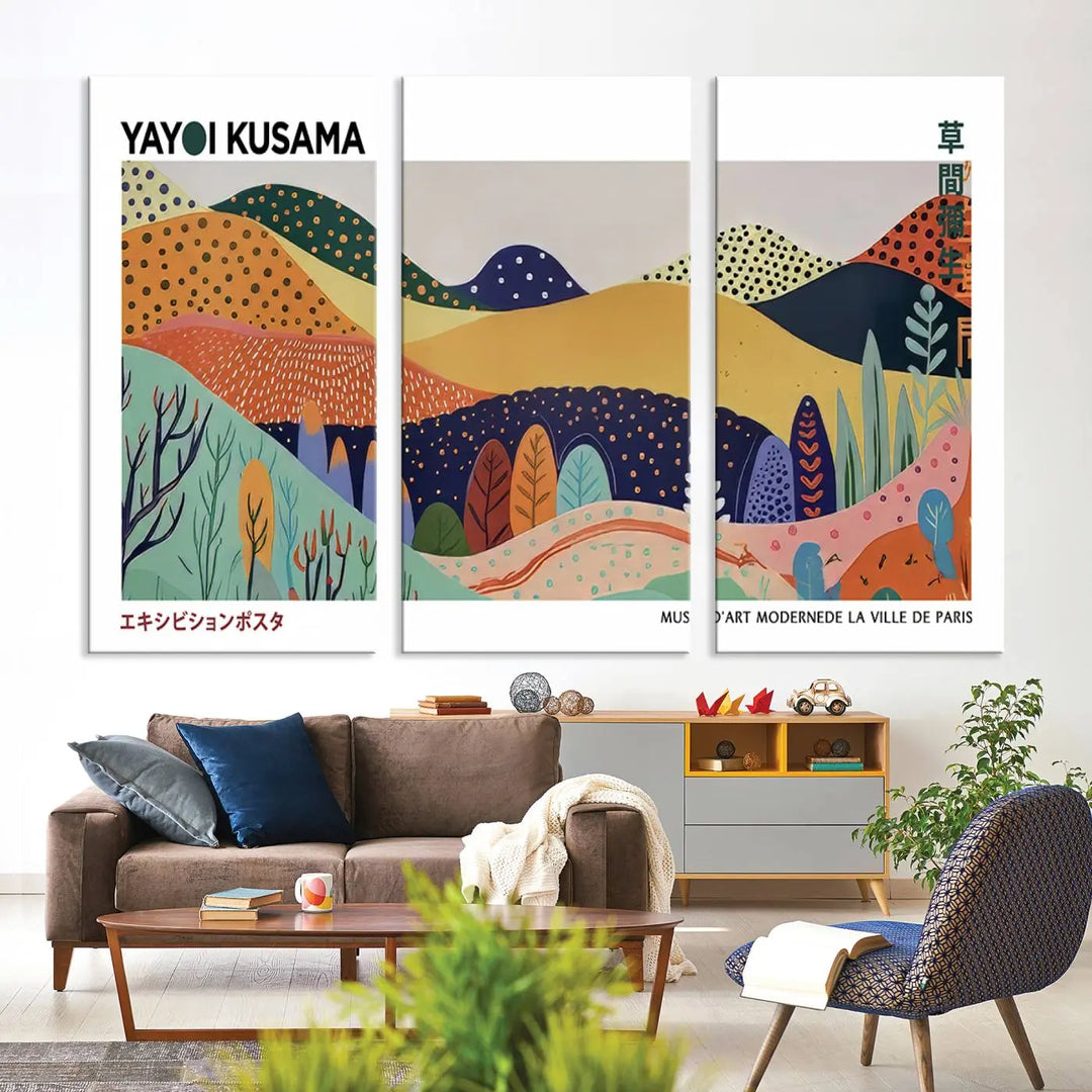 Framed Yayoi Kusama 1986 Wall Art Print – Japanese Wall Art Print, Wabi Sabi Yayoi Kusama Print - Vibrant Abstract Landscape Canvas Print