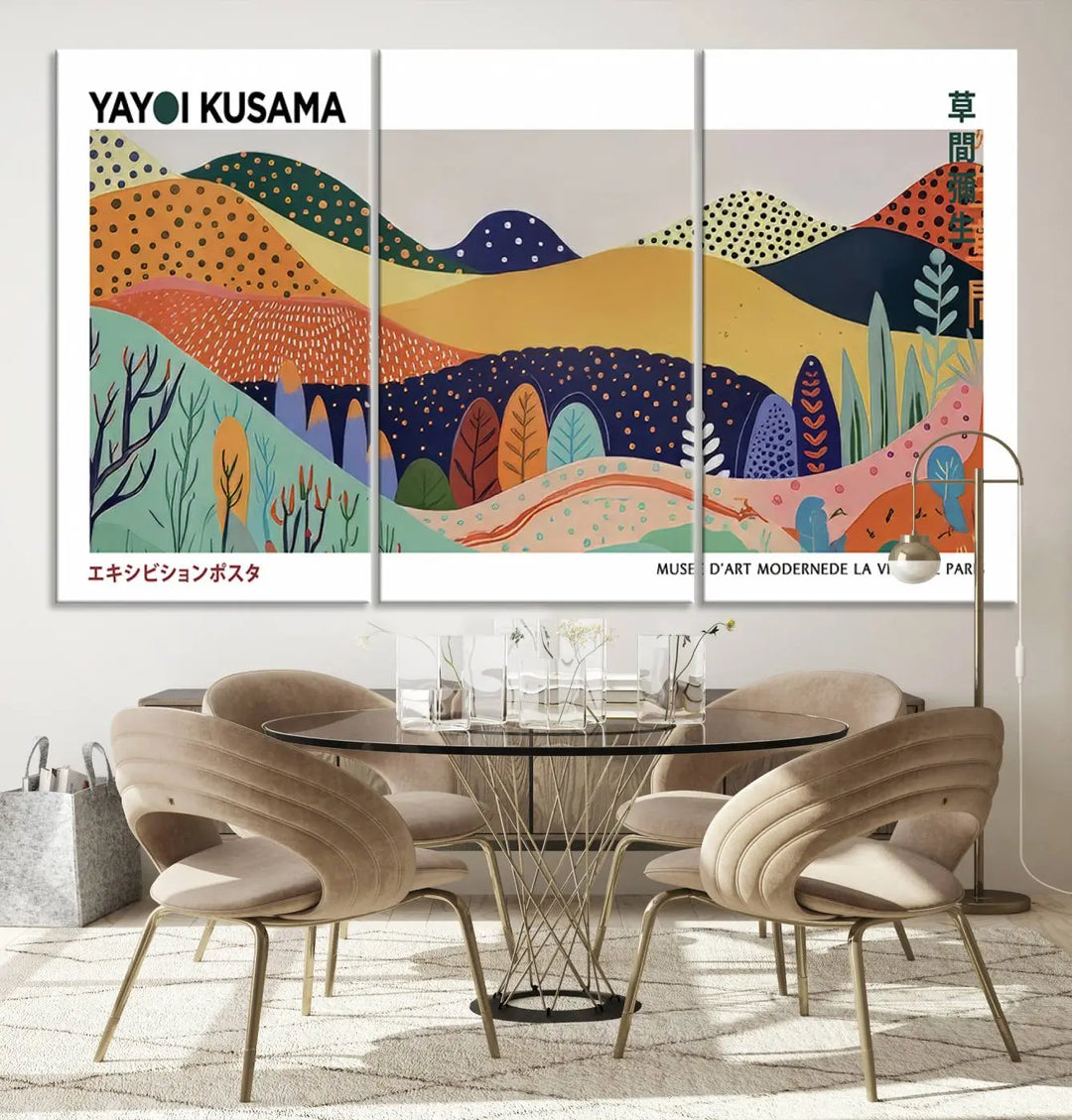 Framed Yayoi Kusama 1986 Wall Art Print – Japanese Wall Art Print, Wabi Sabi Yayoi Kusama Print - Vibrant Abstract Landscape Canvas Print