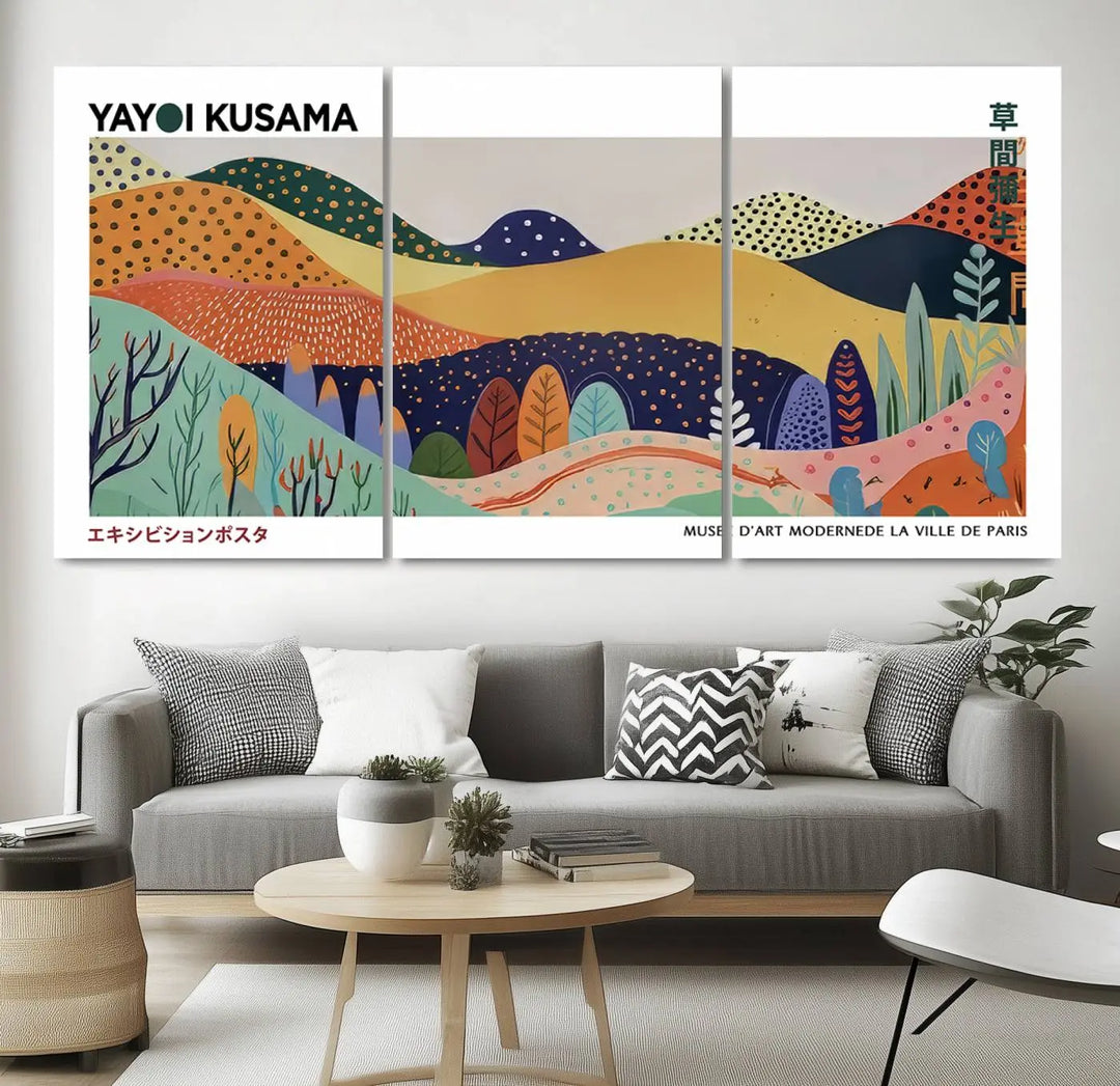 Framed Yayoi Kusama 1986 Wall Art Print – Japanese Wall Art Print, Wabi Sabi Yayoi Kusama Print - Vibrant Abstract Landscape Canvas Print