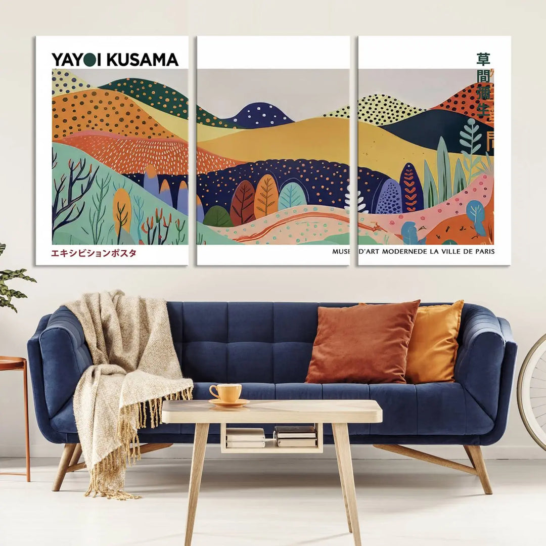 Framed Yayoi Kusama 1986 Wall Art Print – Japanese Wall Art Print, Wabi Sabi Yayoi Kusama Print - Vibrant Abstract Landscape Canvas Print