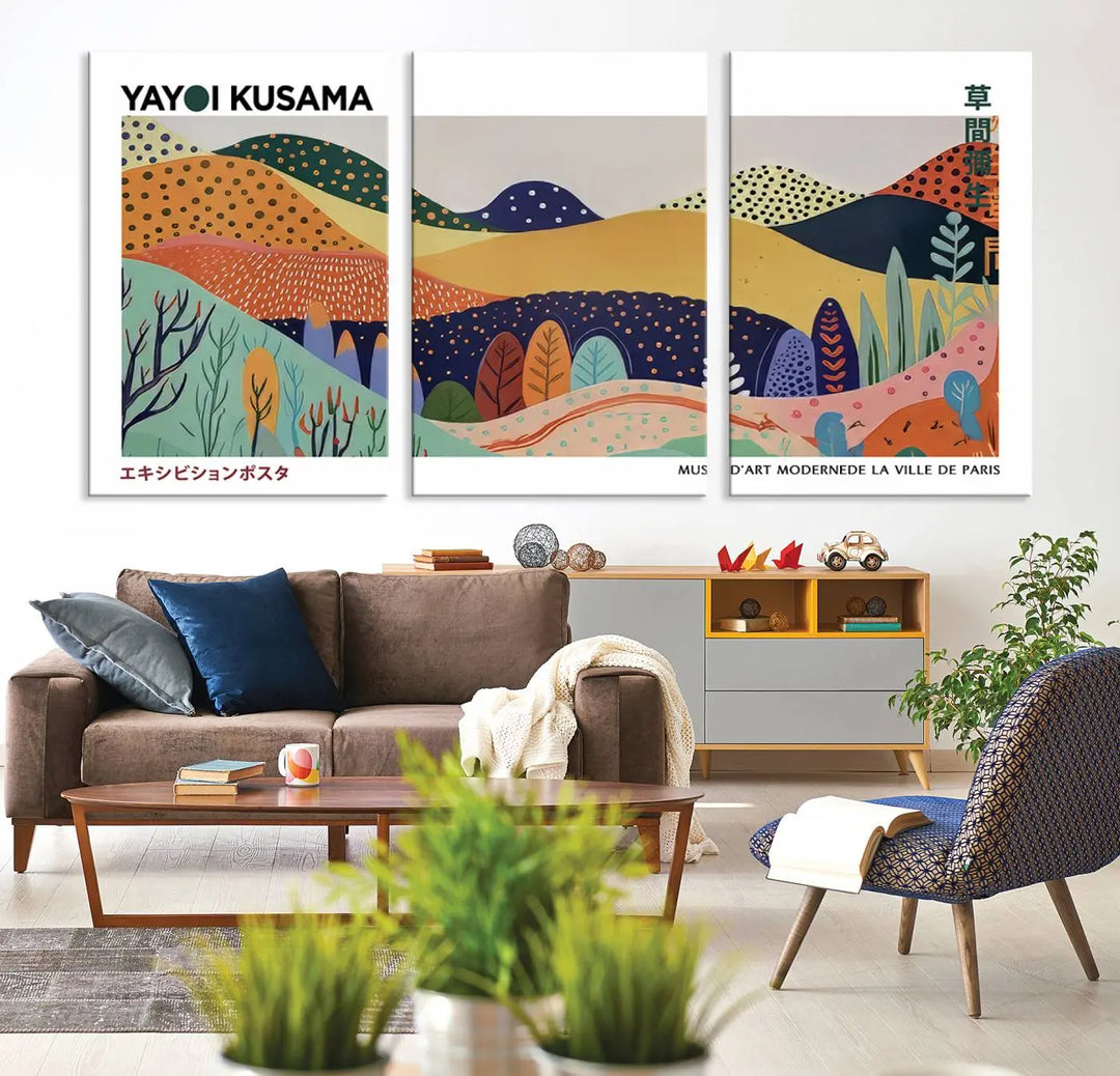 Framed Yayoi Kusama 1986 Wall Art Print – Japanese Wall Art Print, Wabi Sabi Yayoi Kusama Print - Vibrant Abstract Landscape Canvas Print