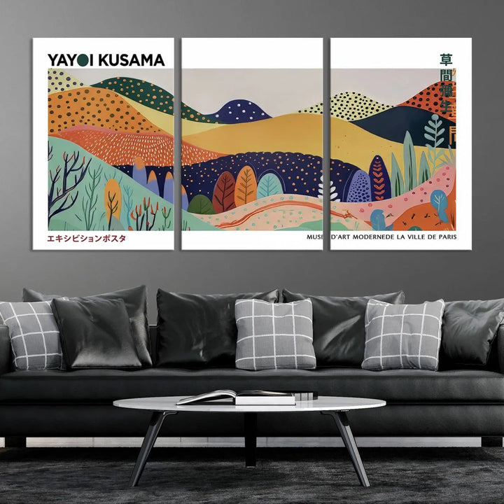 Framed Yayoi Kusama 1986 Wall Art Print – Japanese Wall Art Print, Wabi Sabi Yayoi Kusama Print - Vibrant Abstract Landscape Canvas Print