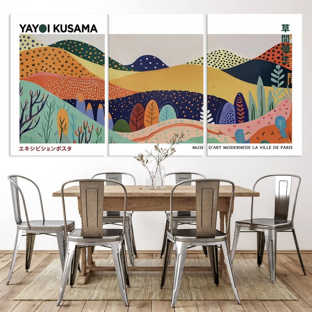 Framed Yayoi Kusama 1986 Wall Art Print – Japanese Wall Art Print, Wabi Sabi Yayoi Kusama Print - Vibrant Abstract Landscape Canvas Print