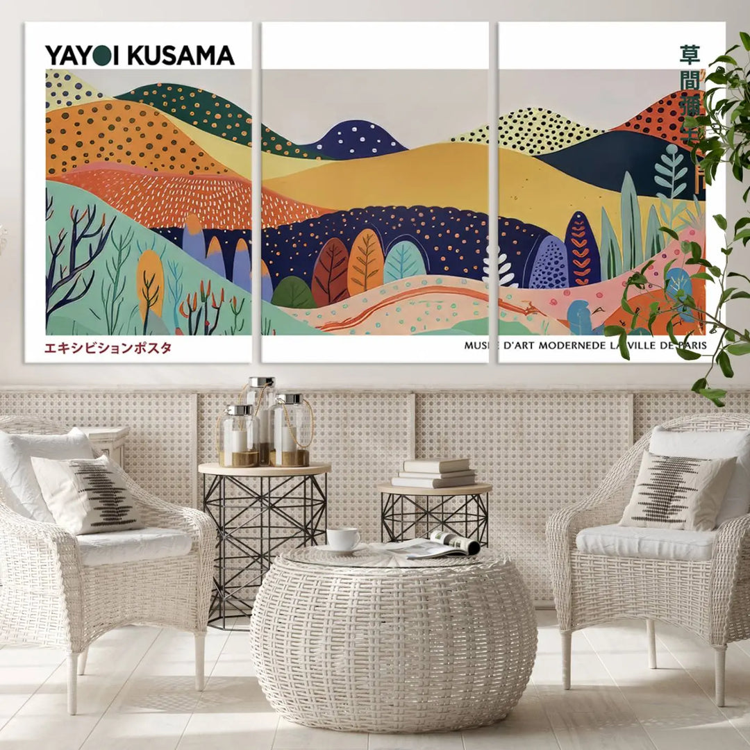 Framed Yayoi Kusama 1986 Wall Art Print – Japanese Wall Art Print, Wabi Sabi Yayoi Kusama Print - Vibrant Abstract Landscape Canvas Print