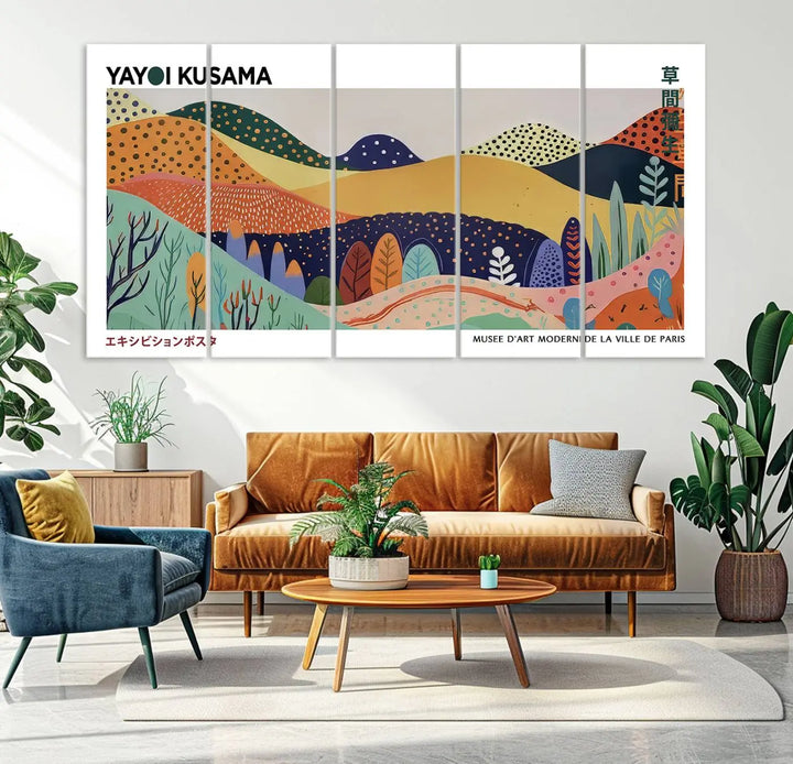 Framed Yayoi Kusama 1986 Wall Art Print – Japanese Wall Art Print, Wabi Sabi Yayoi Kusama Print - Vibrant Abstract Landscape Canvas Print