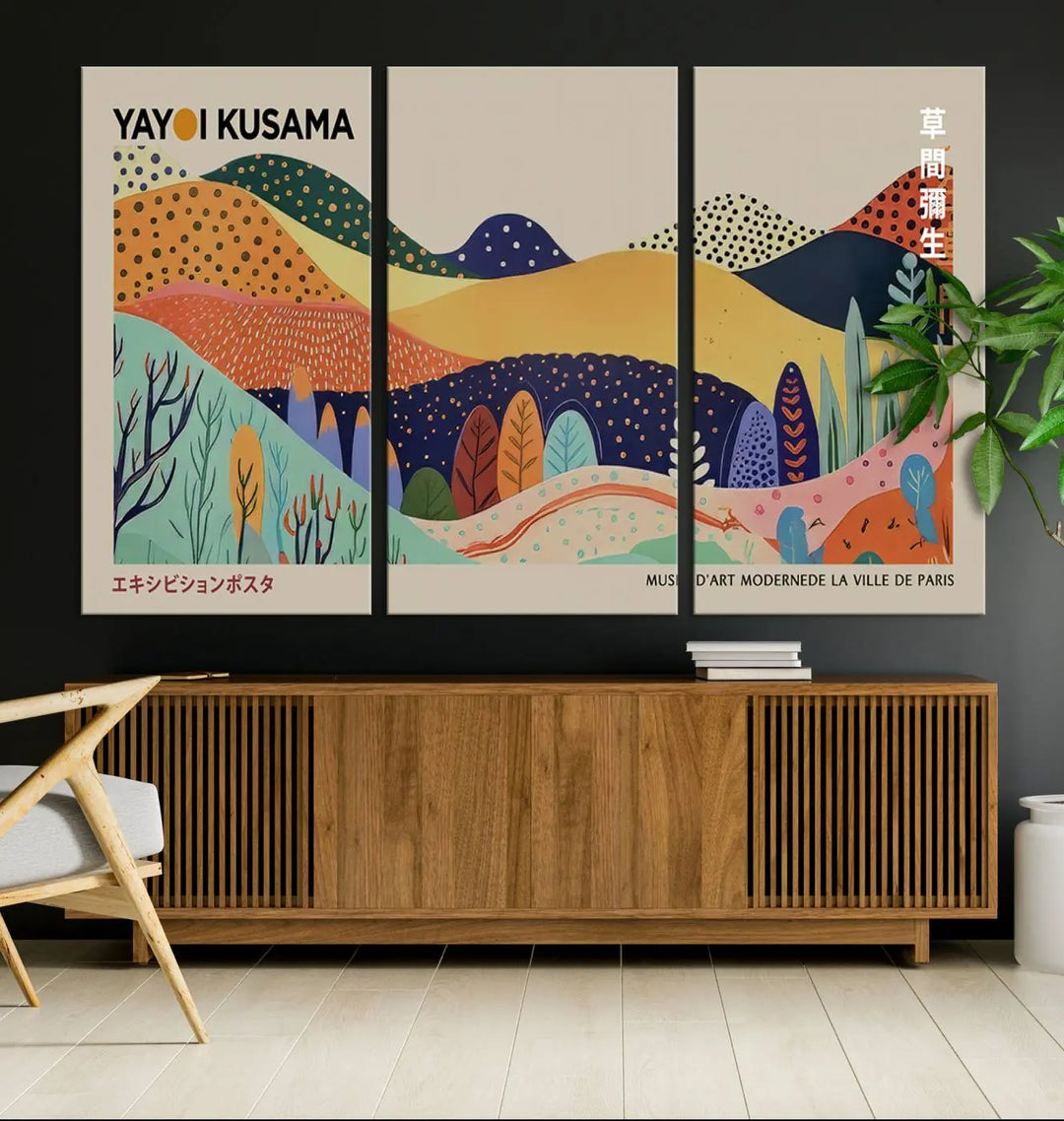 Framed Yayoi Kusama 1986 Wall Art Print – Japanese Wall Art Print, Wabi Sabi Yayoi Kusama Print - Vibrant Abstract Landscape Canvas Print