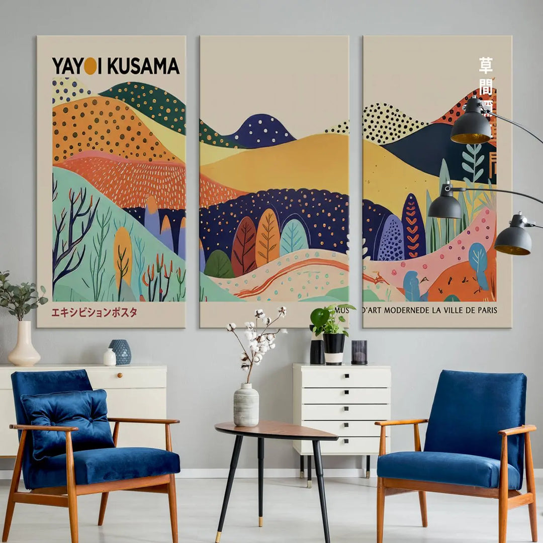 Framed Yayoi Kusama 1986 Wall Art Print – Japanese Wall Art Print, Wabi Sabi Yayoi Kusama Print - Vibrant Abstract Landscape Canvas Print