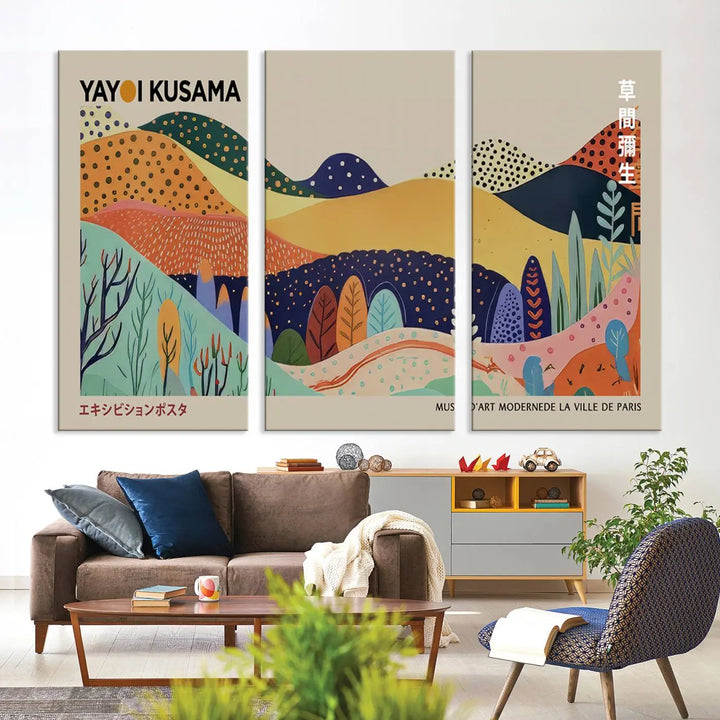 Framed Yayoi Kusama 1986 Wall Art Print – Japanese Wall Art Print, Wabi Sabi Yayoi Kusama Print - Vibrant Abstract Landscape Canvas Print