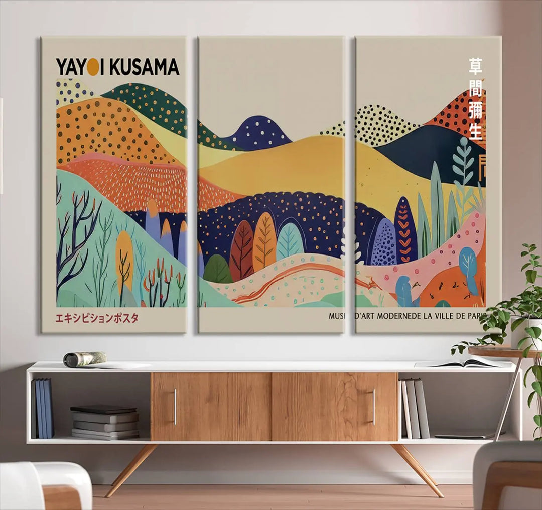 Framed Yayoi Kusama 1986 Wall Art Print – Japanese Wall Art Print, Wabi Sabi Yayoi Kusama Print - Vibrant Abstract Landscape Canvas Print