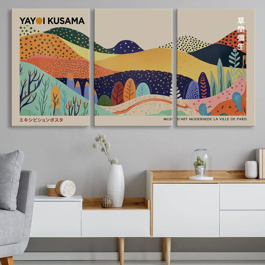 Framed Yayoi Kusama 1986 Wall Art Print – Japanese Wall Art Print, Wabi Sabi Yayoi Kusama Print - Vibrant Abstract Landscape Canvas Print