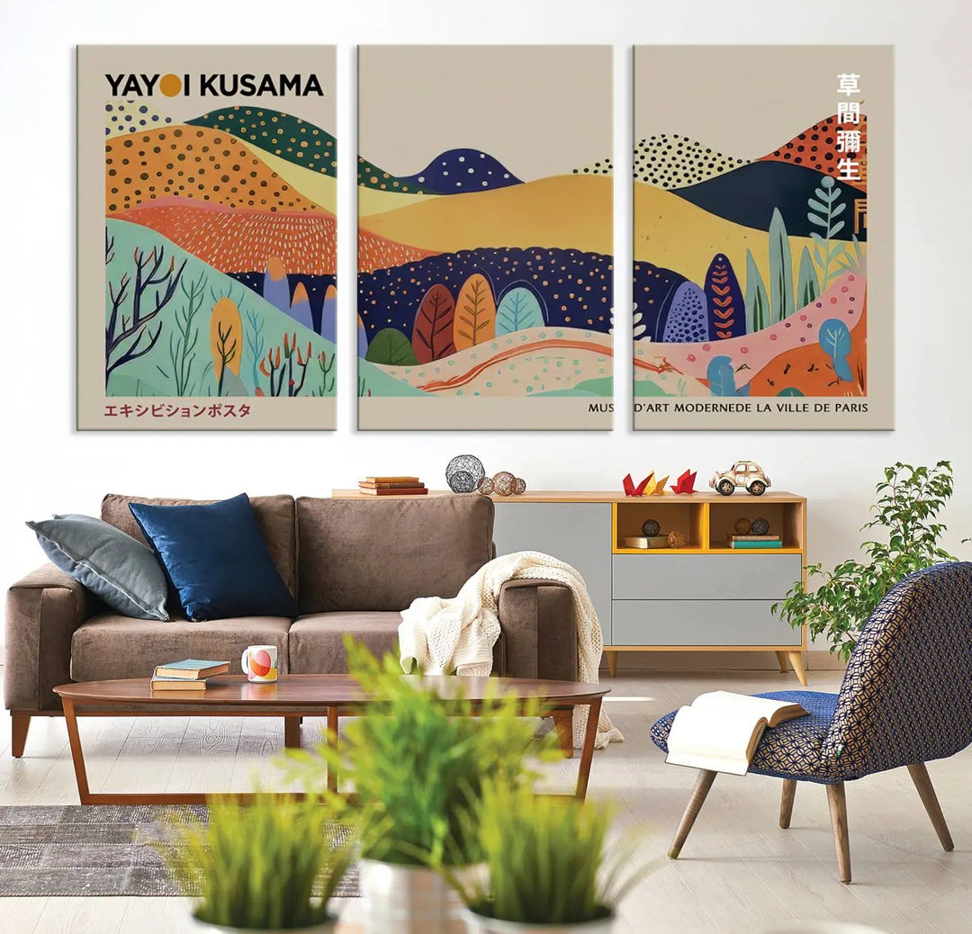 Framed Yayoi Kusama 1986 Wall Art Print – Japanese Wall Art Print, Wabi Sabi Yayoi Kusama Print - Vibrant Abstract Landscape Canvas Print