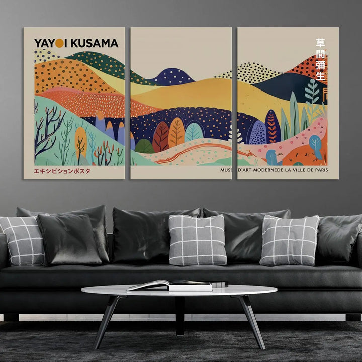 Framed Yayoi Kusama 1986 Wall Art Print – Japanese Wall Art Print, Wabi Sabi Yayoi Kusama Print - Vibrant Abstract Landscape Canvas Print