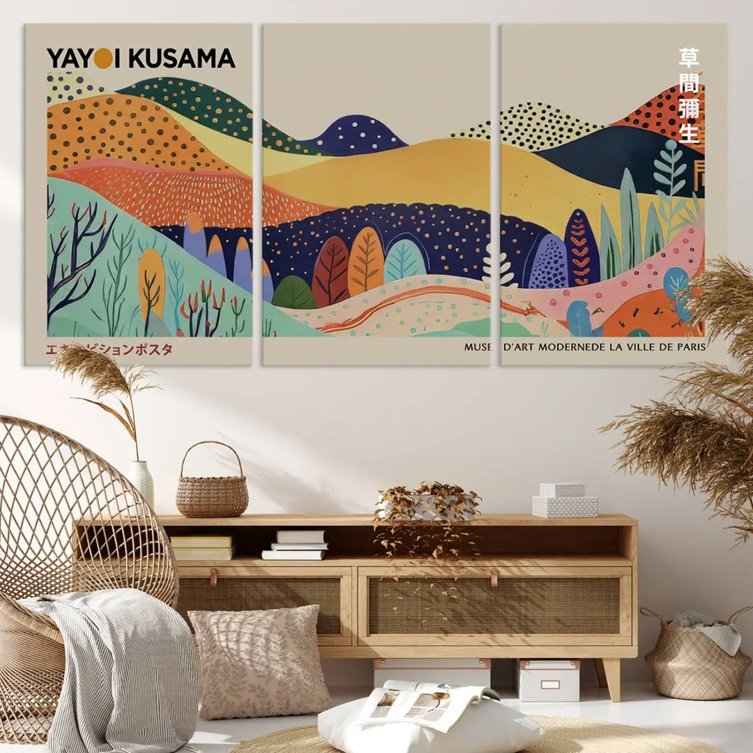 Framed Yayoi Kusama 1986 Wall Art Print – Japanese Wall Art Print, Wabi Sabi Yayoi Kusama Print - Vibrant Abstract Landscape Canvas Print