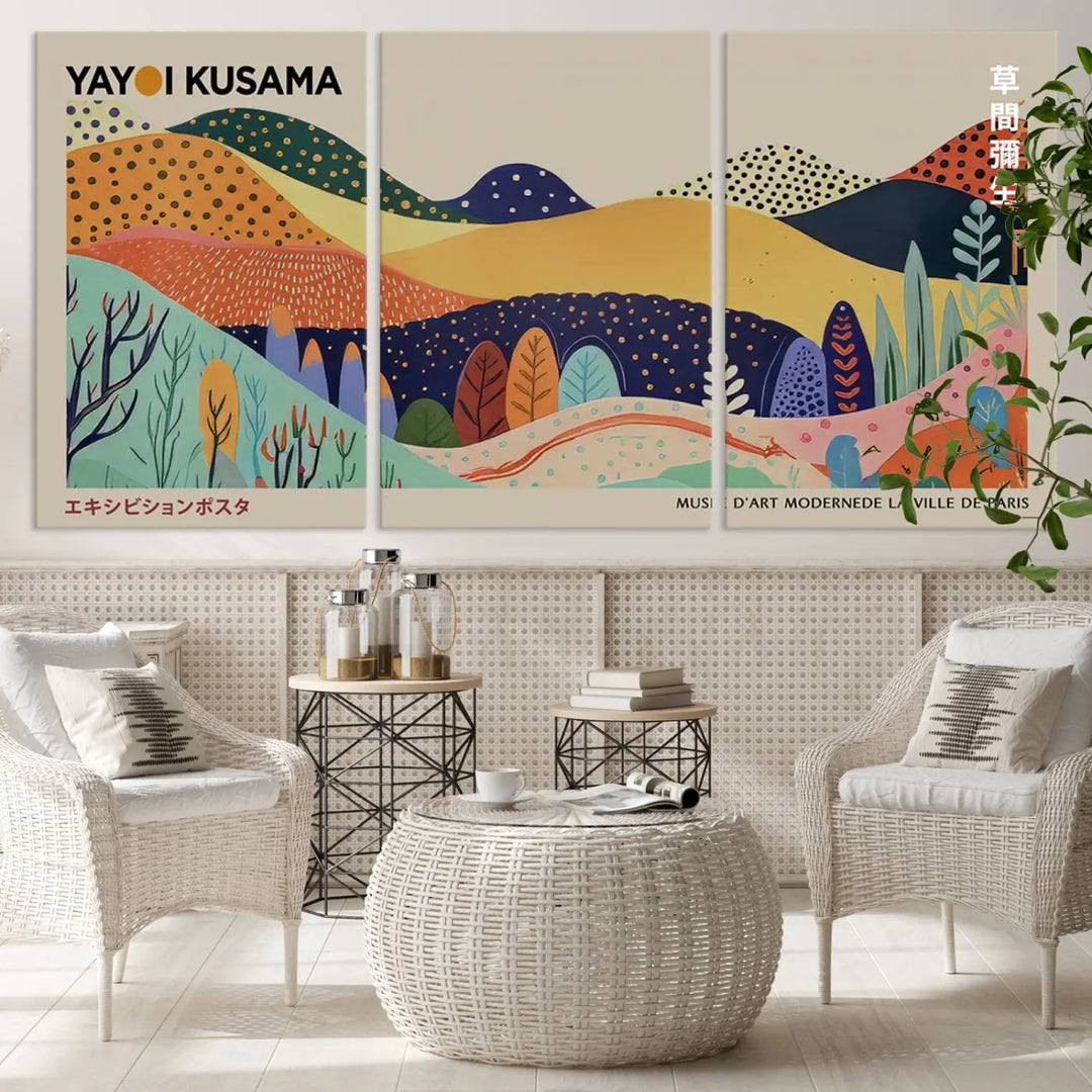 Framed Yayoi Kusama 1986 Wall Art Print – Japanese Wall Art Print, Wabi Sabi Yayoi Kusama Print - Vibrant Abstract Landscape Canvas Print