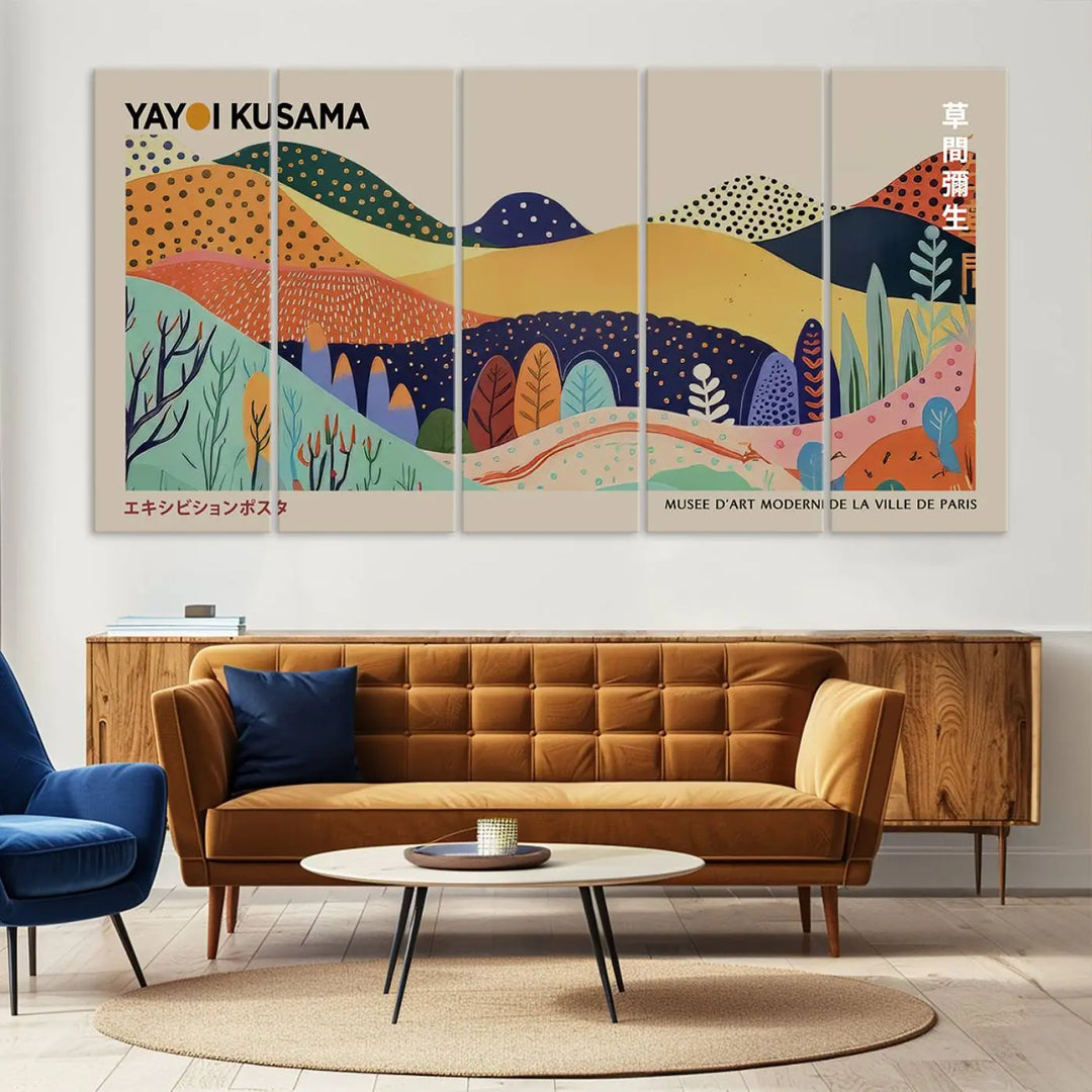 Framed Yayoi Kusama 1986 Wall Art Print – Japanese Wall Art Print, Wabi Sabi Yayoi Kusama Print - Vibrant Abstract Landscape Canvas Print