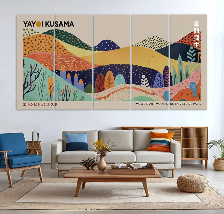 Framed Yayoi Kusama 1986 Wall Art Print – Japanese Wall Art Print, Wabi Sabi Yayoi Kusama Print - Vibrant Abstract Landscape Canvas Print