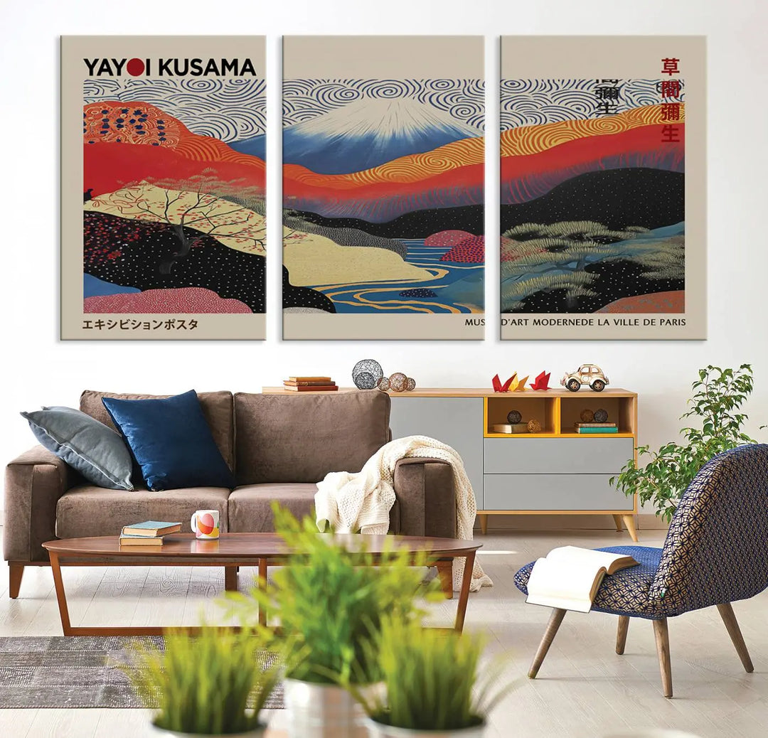 Framed Yayoi Kusama 1986 Wall Art Print – Japanese Wall Art Print, Wabi Sabi Yayoi Kusama Print - Vibrant Abstract Landscape Canvas Print