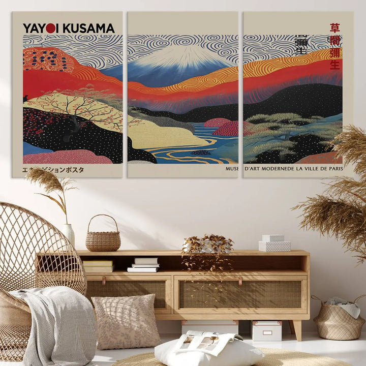 Framed Yayoi Kusama 1986 Wall Art Print – Japanese Wall Art Print, Wabi Sabi Yayoi Kusama Print - Vibrant Abstract Landscape Canvas Print