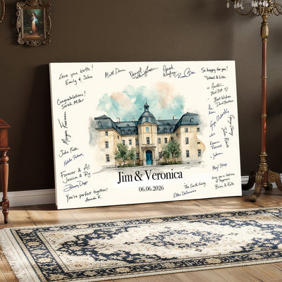Wedding Guest Book Alternative Wall Art Canvas Print, Personalized Couple Photo Guestbook