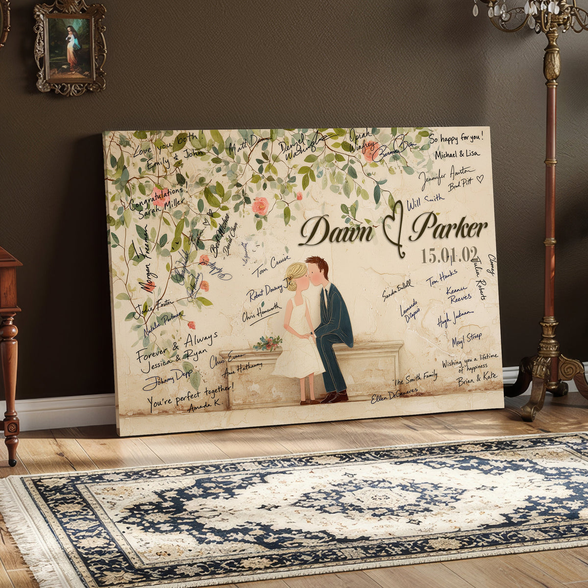 Wedding Guest Book Alternative Wall Art Canvas Print, Personalized Couple Photo Guestbook