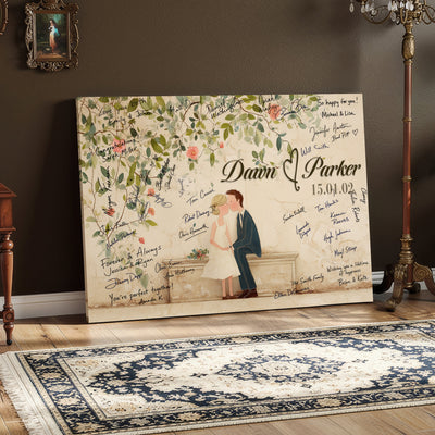 Wedding Guest Book Alternative Wall Art Canvas Print, Personalized Couple Photo Guestbook