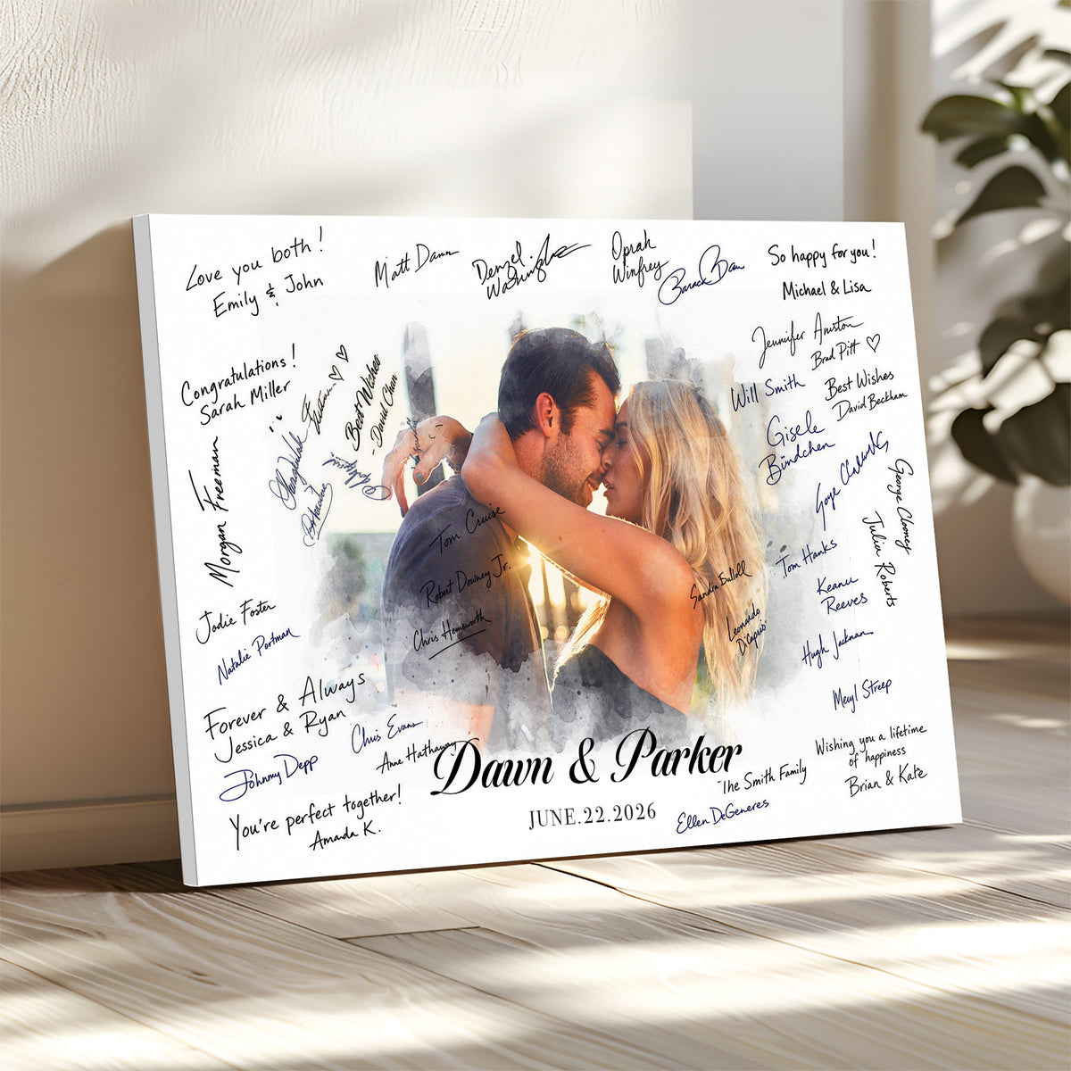 Wedding Guest Book Alternative Wall Art Canvas Print, Personalized Couple Photo Guestbook